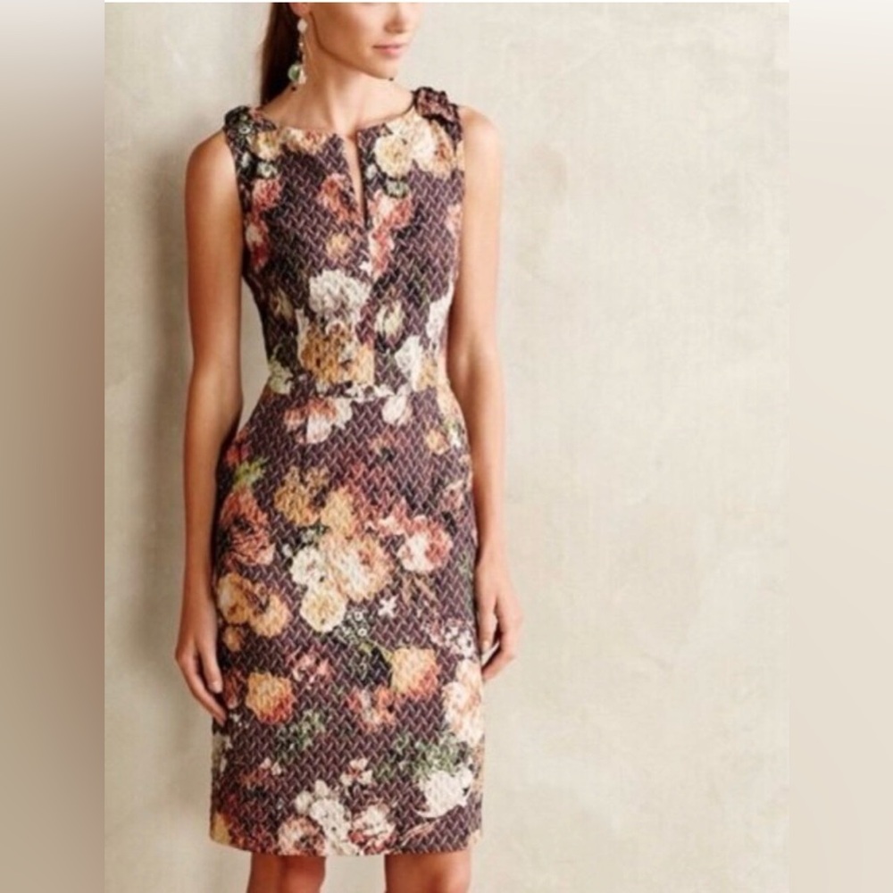 Anthropologie Tabitha Quilted Floral Mini Dress Size 0 Earth Tone Gorpcore Folk